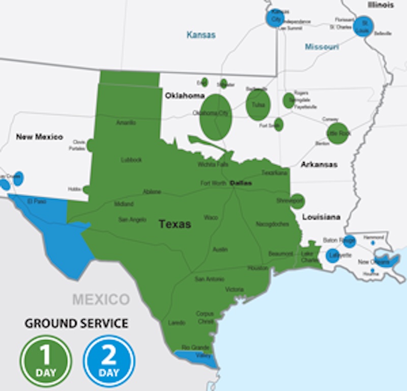 LSO Dallas Ground Service Map of Texas