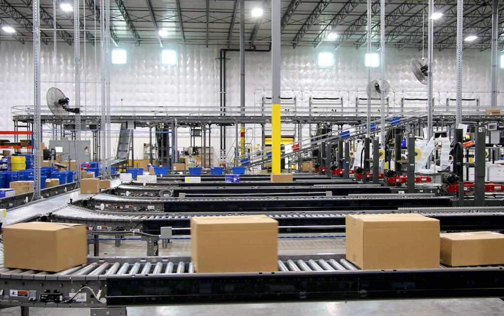 boxes moving on massive conveyors used for order fulfillment services