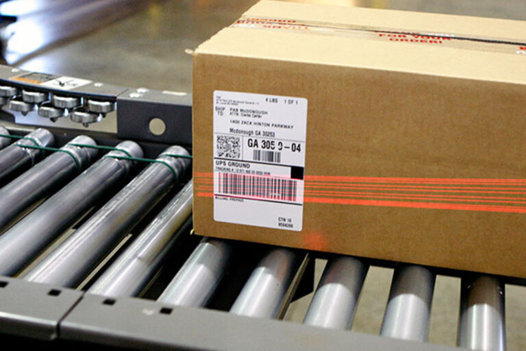 scanning a barcode on a box