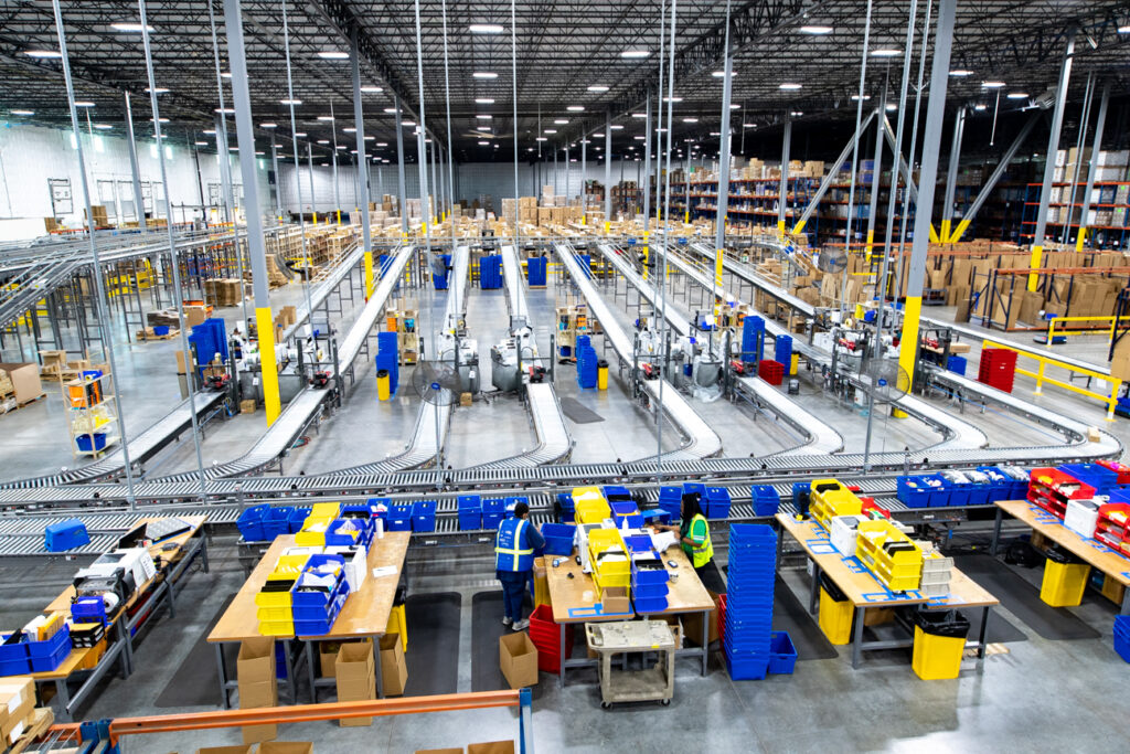 Massive warehouse with many conveyors