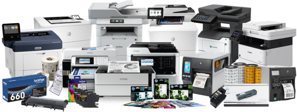 group of printers and printer supplies