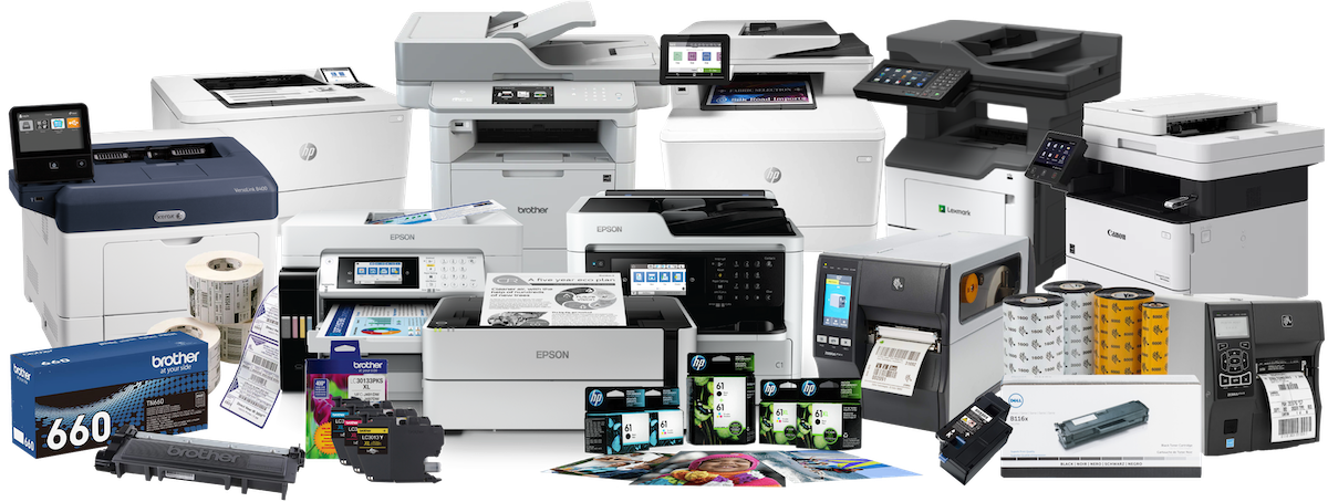 group of printers and printer supplies