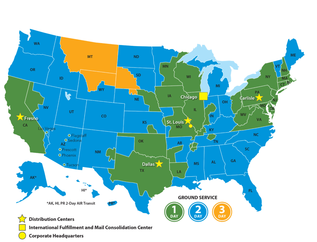 DM Distribution Capabilities Map of US